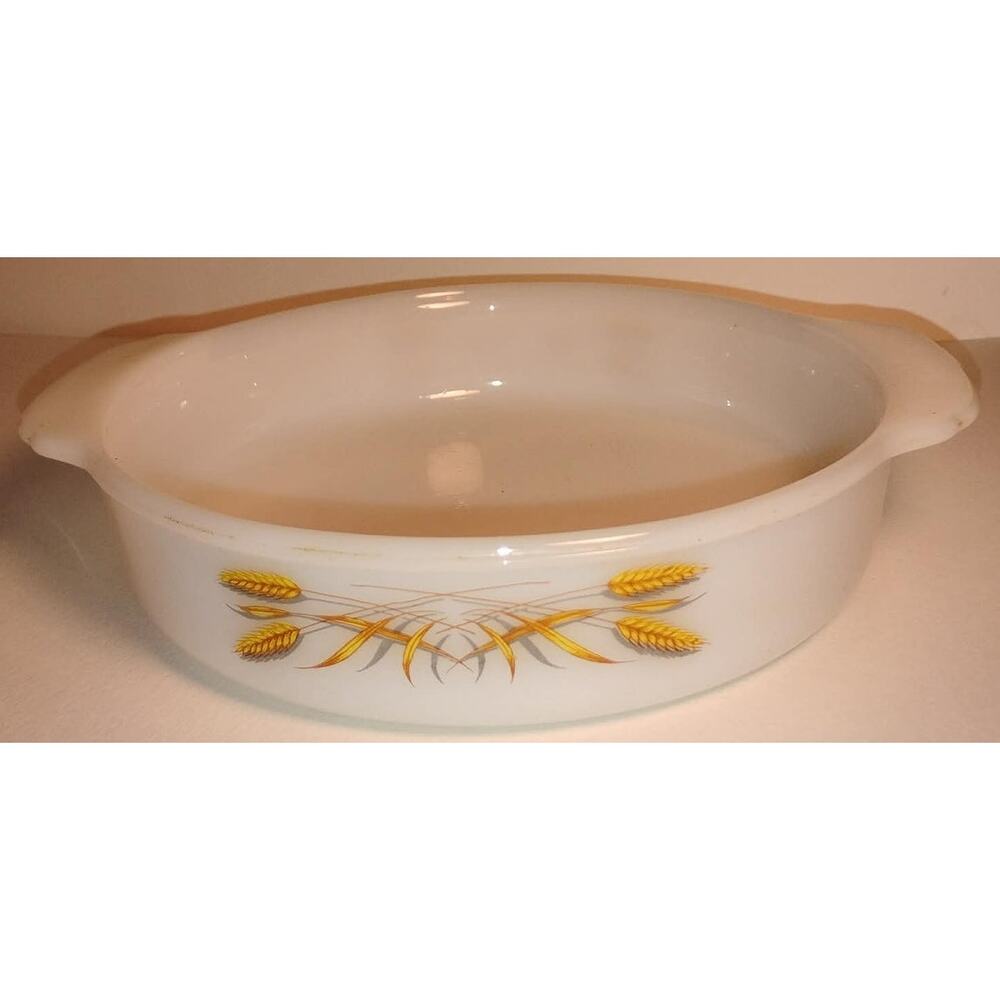 Vintage Anchor Hocking Fire King Casserole or Cake Dish in the Wheat Pattern